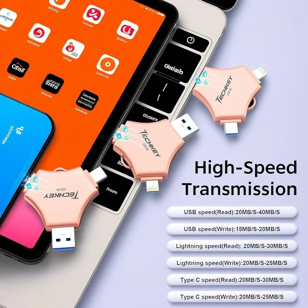 Pink 3-in-1 Flash Drive for iPhone 256GB